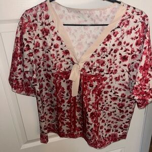 SHEIN Red and Cream Floral Blouse